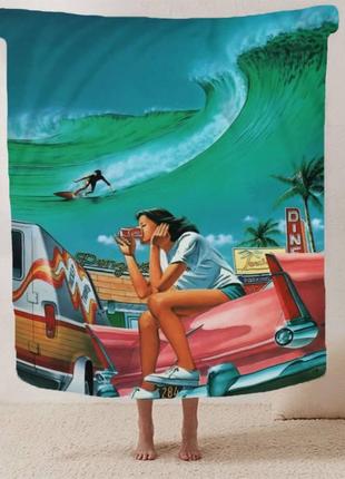 Плед синие волны качественное покрывало с 3d рисунком размер 135х160