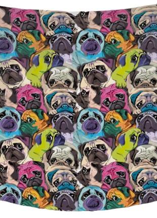 Плед колейдоскоп мопсов качественное покрывало с 3d рисунком размер 160х200