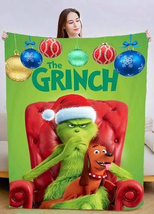 Плед праздничный гринч grinch качественное покрывало с 3d рисунком размер 80х100