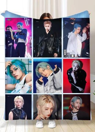Плед stray kids колаж стрей кідс група бенд якісне покривало з 3d малюнком розмір 135х160
