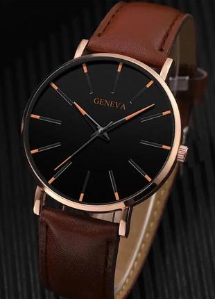 Жіночий годинник geneva classic steel watch чорний із коричневим ремінцем