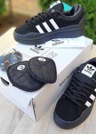 Кросівки policy adidas campus чорні( білі смужки