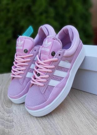 Женские кроссовки adidas campus x bad bunny pink white адидас кампус розового с белым цветами