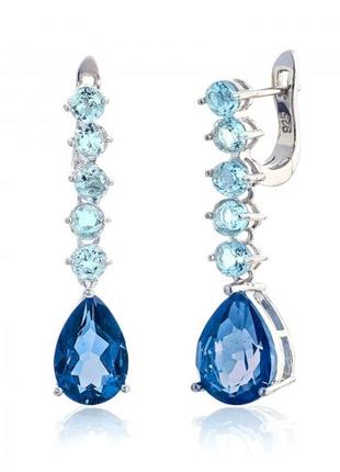Серебряные серьги с мистик кварцем и топазом голубым (s002317)