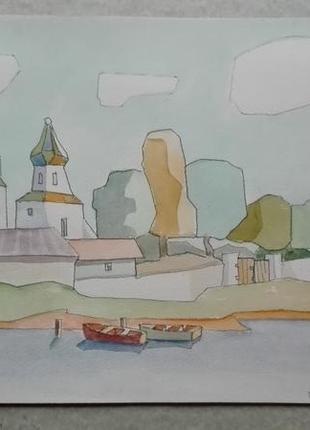 Стрельников владимир леонидович (1939г.р.одесса) пейзаж с древнерусскими мотивами 1978г.
