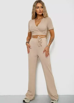 Костюм женский в рубчик, цвет бежевый, 247r10789