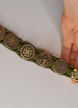 Браслет застежка козак и пять бусин на выбор ручное литьеиз латуни плетение кобра+ брелок в подарок