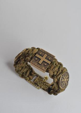 Браслет с козаком, архангелом, гербом, разведкой, шлемом ужаса, грузией из бронзы и латуни...