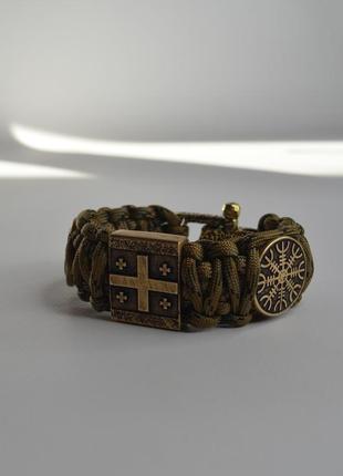 Браслет с козаком, архангелом, гербом, разведкой, шлемом ужаса, грузией из бронзы и латуни...