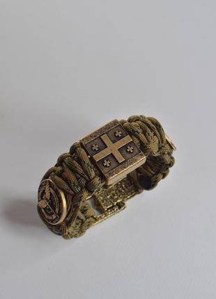 Браслет с козаком, архангелом, гербом, разведкой, шлемом ужаса, грузией из бронзы и латуни...