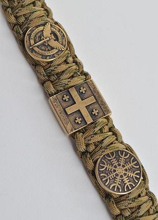 Браслет с козаком, архангелом, гербом, разведкой, шлемом ужаса, грузией из бронзы и латуни...