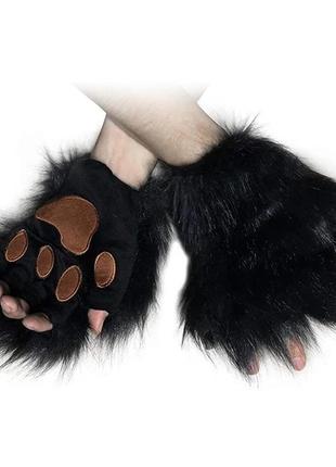 Рукавички мітенки лапки лисички чорні (1213)
