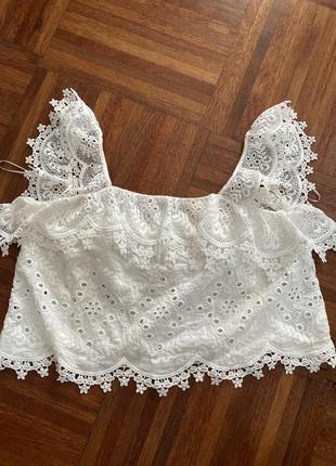 Хлопковый кружевной топ майка zara l испания 🇪🇸