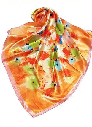 Платок шейный лёгкий на шею сумку на волосы прическу шелковый оранжевый2 фото