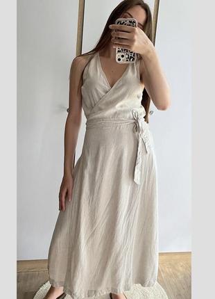 Льняное платье на запах от marks & spencer красивый беж песочный цвет🤎 ткань 55% лен 45% вискоза😍