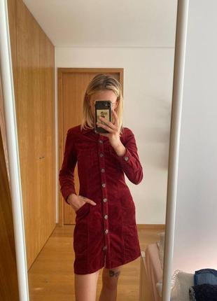 Вельветовое красное платье zara