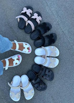 Босоніжки натуральна шкіра шкіряні кожані жіночі літні весняні на липучці босоножки сандалі