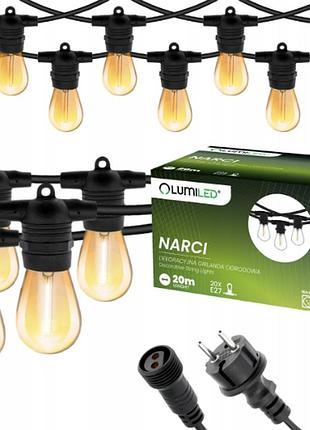 Садова гірлянда зовнішні світльники 20м + 20 led лампочок e27