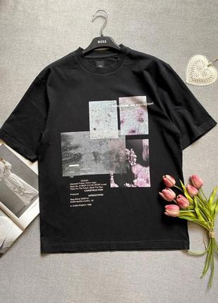 Черная хлопковая футболка унисекс river island с принтом и с вкраплениями