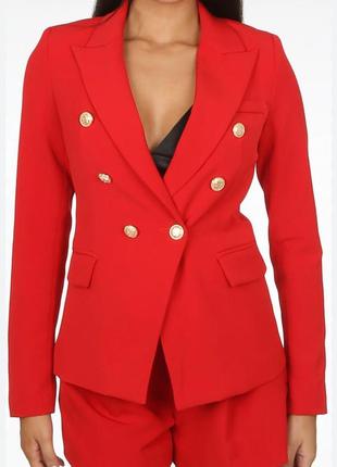 Красный двубортный пиджак/жакет с красивыми пуговицами7 фото