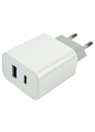 Мережевий зарядний пристрій mibrand mi-15 20w pd + quick charger usb-a + usb-c white