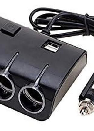 Автомобільний розгалужувач прикурювача на 3 гнізда 12/24v (+2 usb)