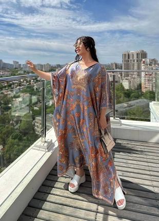 Xl-7xl парео платье-туника батал для отдыха пляжная женская роскошная шелковая атлас