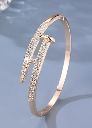 Стильный браслет с цирконом из медицинского золота💎каркасный🥰2 фото