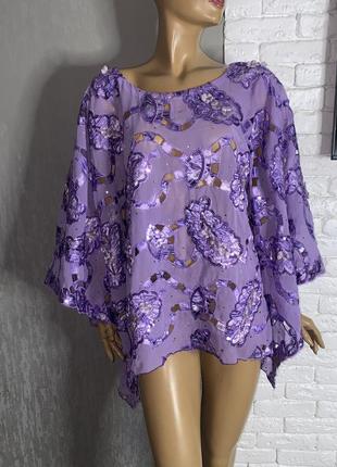 Ажурная блуза с вышивкой и аппликацией блузка балахон