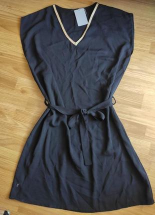 Новое короткое мини платье туника с поясом без пояса черная mishumo