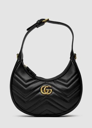 Фирменная кожаная женская сумка-хобо gucci half moon marmont leather shoulder bag сумка полумесяц сумка на плечо небольшая сумка хобо