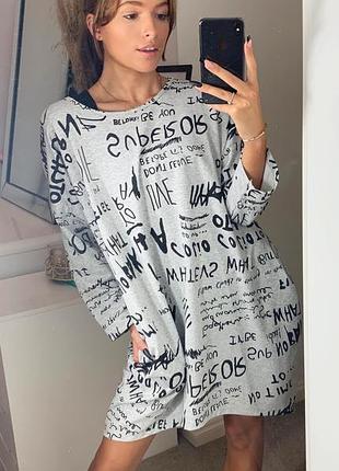 Стильная серое платье туника с принтом с карманами италия размер м-л италия 🇮🇹
