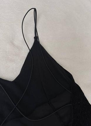 Платье черное мини с открытой спиной бархатное с блестками h&amp;m