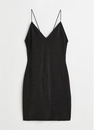 Платье черное мини с открытой спиной бархатное с блестками h&amp;m