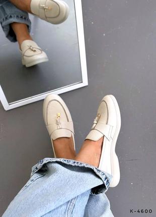 Лоферы женские молочного цвета натуральная кожа, жасненые женккие лоферы4 фото