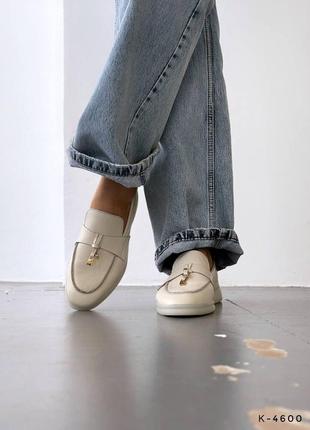 Лоферы женские молочного цвета натуральная кожа, жасненые женккие лоферы5 фото