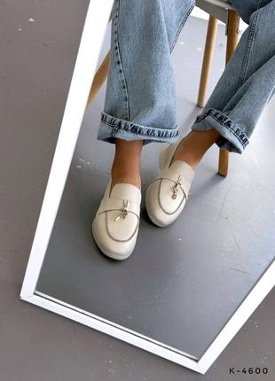 Лоферы женские молочного цвета натуральная кожа, жасненые женккие лоферы6 фото