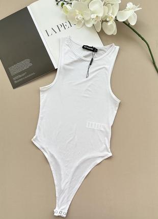 Боди стринг белое эластичное