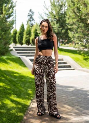 Брюки женские палаццо с леопардовым принтом