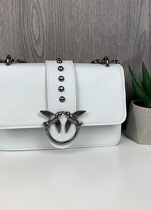 Женская мини сумочка клатч на плечо в стиле pinko, белая сумка на цепочке с птичками