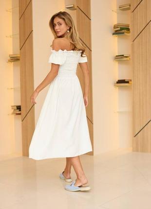 Белое/молочное платье миди с разрезом на ножке 42 44 46 48 50 52 xs s m l xl xxl6 фото