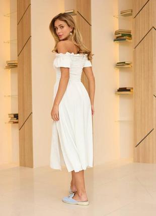 Белое/молочное платье миди с разрезом на ножке 42 44 46 48 50 52 xs s m l xl xxl10 фото