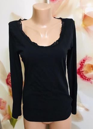 Футболка черная с рукавами и кружевом h&m