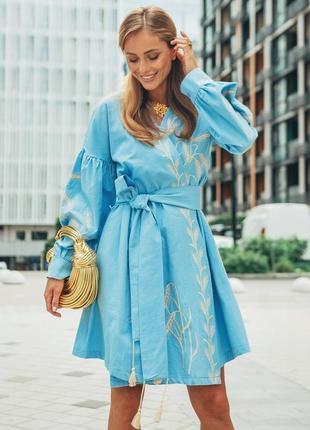 Колоритное платье-кимоно с вышивкой, украинное платье вышиванка, этно платье с вышивкой и поясом4 фото