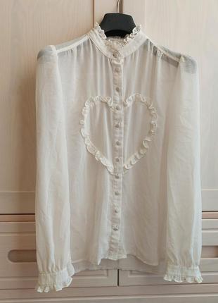 Сорочка/блузка/блуза/біла/з серцем/вінтажна/вінтаж/готична/лоліта/біла/стильна/з комірцем