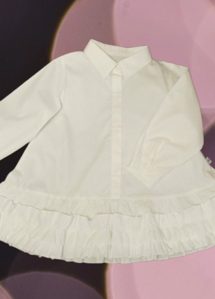 Fhw нарядное белое платье-рубашка туника с рюшами3 фото