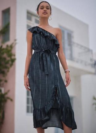 Сукня мідаксі на одне плече тонкий денім з люрексом. next р .18