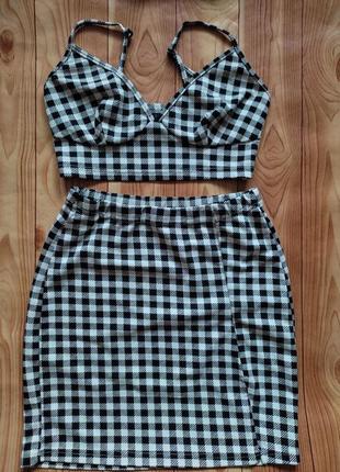 Костюм спідниця та майка в клітинку2 фото