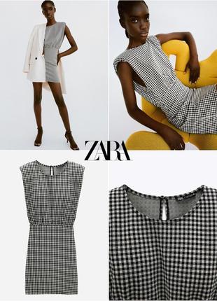 Короткое платье с круглым вырезом и подплечниками в клетку клетчатое zara
