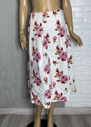 Хлопковая юбка миди в принт розы hobbs, xxl 52р